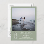 シンプルセージ緑の結婚式の日付写真を保存 ポストカード (正面/裏面)