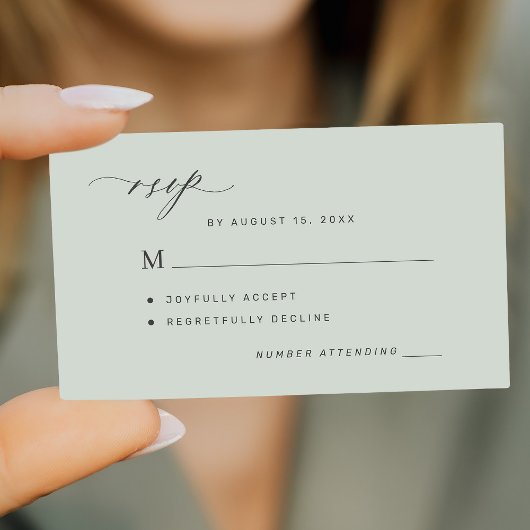 シンプルセージ緑の結婚式RSVP エンクロージャーカード