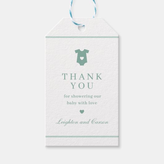 シンプルセージ緑の赤ちゃんシャワーありがとう ギフトタグ (正面)