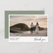 シンプルセージ緑の風景結婚写真 サンキューカード (正面/裏面)