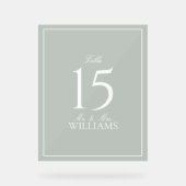 シンプルセージ緑エレガントなウェディングテーブル番号 アクリルサイン (正面)