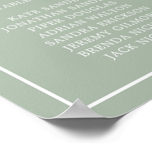 シンプルセージ緑モノグラム結婚の座席表 ポスター (角)
