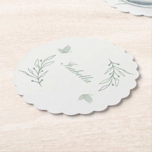 シンプルセージ緑結婚植物薬 ペーパーコースター (アングル)