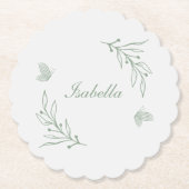 シンプルセージ緑結婚植物薬 ペーパーコースター (正面)