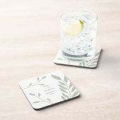 シンプルセージ緑葉名日付結婚式の引き出物 コースター (右側)