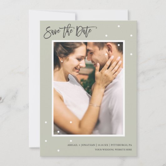 シンプルセージ2枚のドット付き写真日付の保存 セーブザデート (正面)