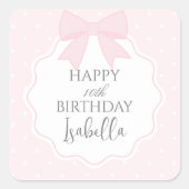 シンプルソフトパエレガントステルピンクボウハッピーバースデー スクエアシール (正面)