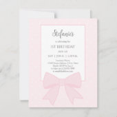 シンプルソフトパエレガントステルピンクボウ1st誕生日 招待状 (正面)