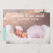 シンプルソフトミントグリーンフォトコラージュベビーガール 案内状 (正面/裏面)