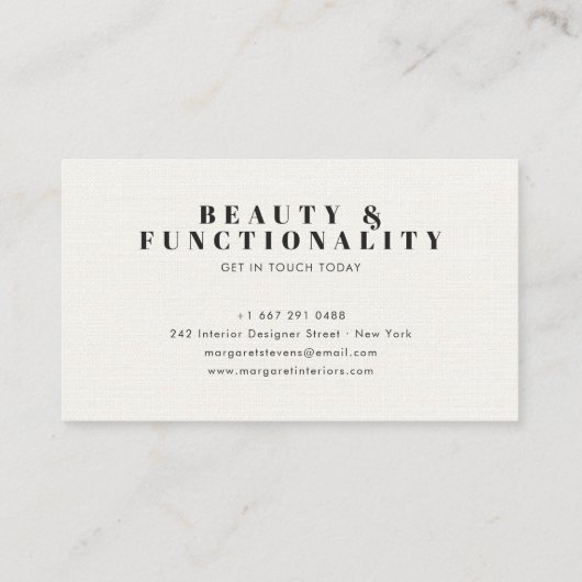 シンプルソフトモダンベージュのリネンエレガントブランチロゴ 名刺 (裏面)