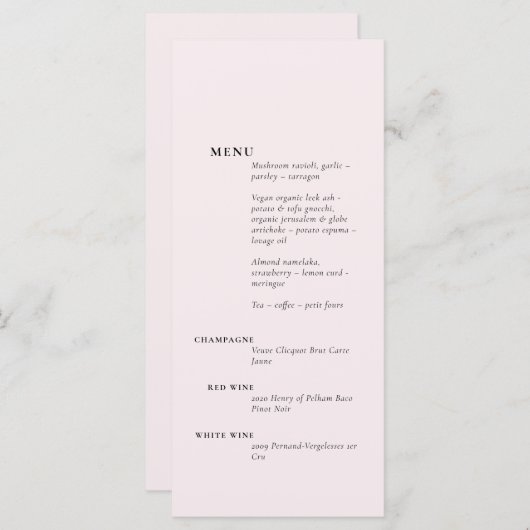 シンプルソフト赤面ロマエレガントック無地の背景 メニュー (正面/裏面)