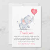 シンプルゾウ&ハートバルーンベビーシャワー サンキューカード (正面)
