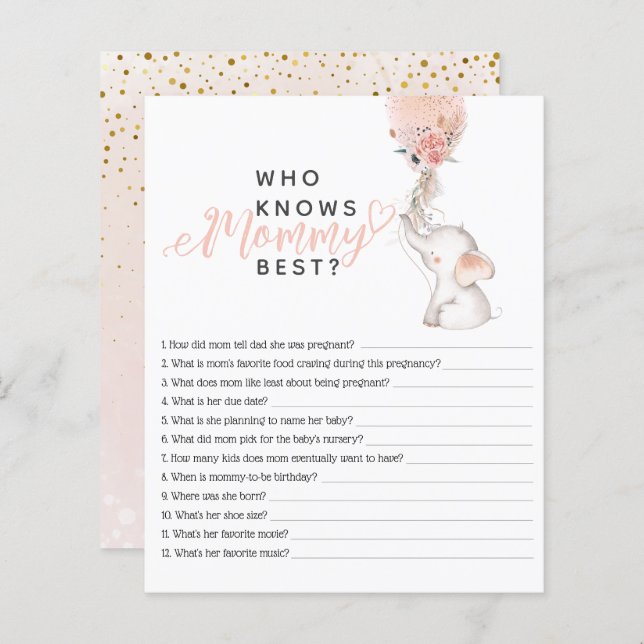 シンプルゾウ&バルーンベビーシャワーゲーム (正面/裏面)