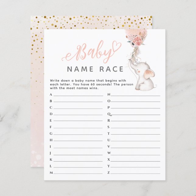 シンプルゾウ&バルーンベビーシャワーゲーム (正面/裏面)