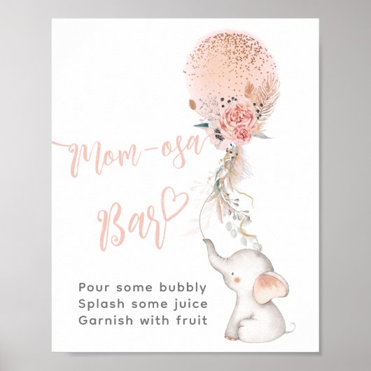 シンプルゾウ&バルーンベビーシャワーモモモモザバー ポスター (正面)