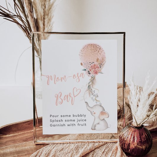 シンプルゾウ&バルーンベビーシャワーモモモモザバー ポスター