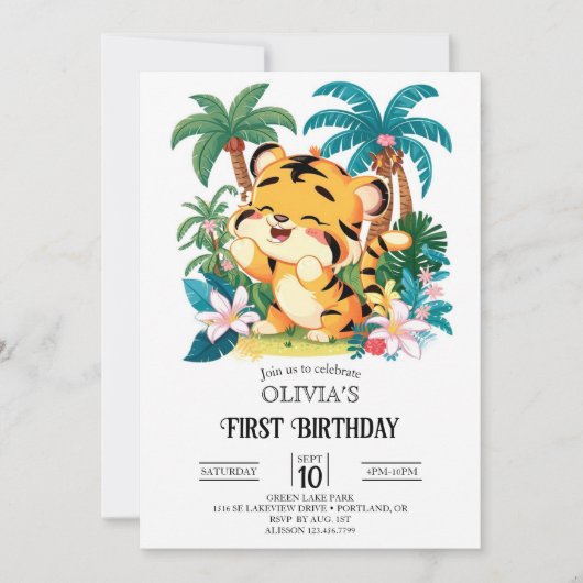 シンプルタイガー1st誕生日デジタル 招待状 (正面)