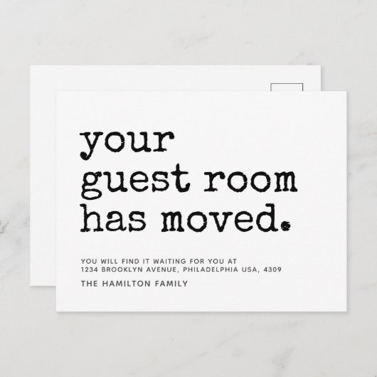 シンプルタイプライターあなたの客室はAnnounを移動した 案内ポストカード (正面/裏面)