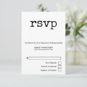 シンプルタイプライタータイポグラフィミニマ結婚リスト 出欠カード (スタンド正面)