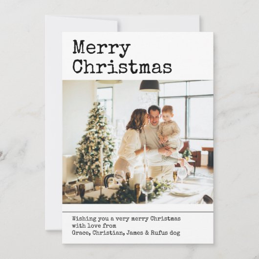 シンプルタイプライター文字ミニマル写真クリスマス シーズンカード (正面)