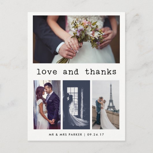 シンプルタイプライター文字結婚の感謝 |写真4 ポストカード (正面)