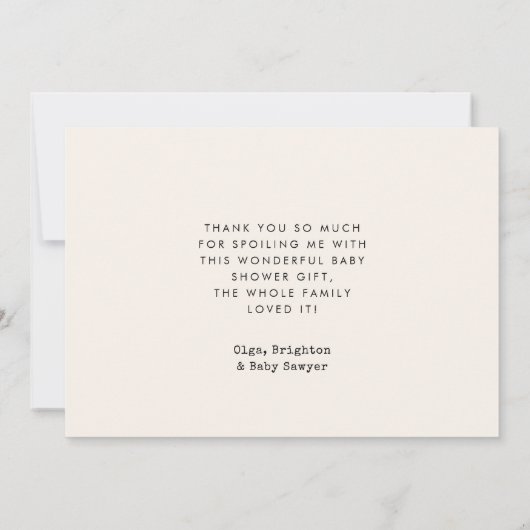 シンプルタイプライター赤ちゃんシャワーサンキューカード サンキューカード (裏面)