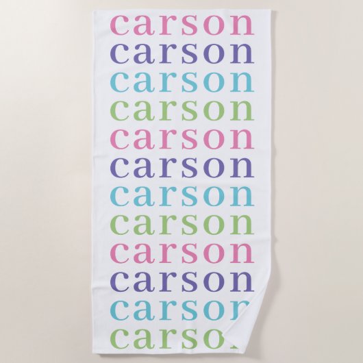 シンプルタイプ女子パーソナライズされたの繰り返し名 ビーチタオル (正面)