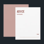 シンプルタイポグラフィの結婚アドバイスカード アドバイスカード<br><div class="desc">上記のカスタム文字をカスタマイズする「ボホーほこりっぽいバラタイポグラフィシンプル」コレクションに追加のコーディネート結婚アイテムが含まれる。***ご注意：文言、文字、背景色はすべて編集可能。すべての単語を変更したり、文字の色も変更できる。背景が色付きのアイテムの場合は、文字に合わせて色を変更することもできます。単にクリック変更を行うカスタマイズために「さらに」だけ。</div>