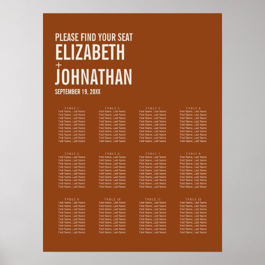 シンプルタイポグラフィの結婚座席表 ポスター (正面)