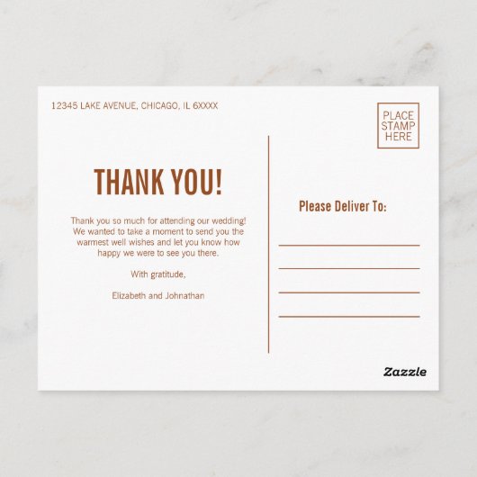 シンプルタイポグラフィの結婚感謝の写真 ポストカード (裏面)