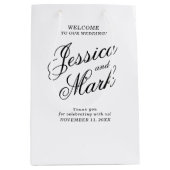 シンプルタイポグラフィの結婚歓迎 ミディアムペーパーバッグ (正面)