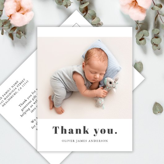 シンプルタイポグラフィはっきりしたベビー写真ありがとう ポストカード