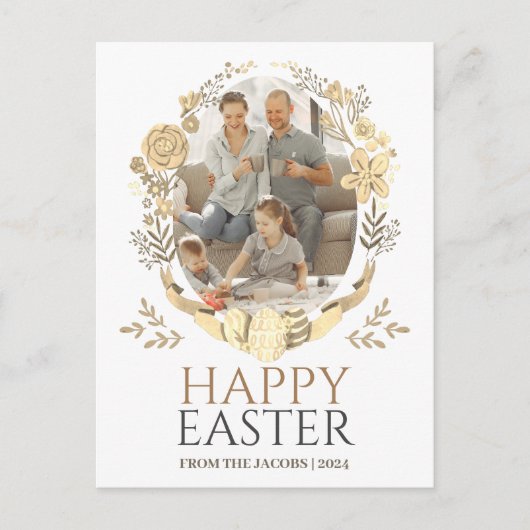 シンプルタイポグラフィエレガントイースターファミリーワンフォト シーズンポストカード (正面)