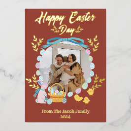 シンプルタイポグラフィエレガントイースター家族1枚の写真 箔シーズンカード