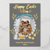 シンプルタイポグラフィエレガントイースター家族1枚の写真 箔シーズンカード (正面)