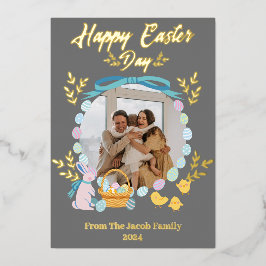 シンプルタイポグラフィエレガントイースター家族1枚の写真 箔シーズンカード