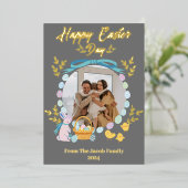 シンプルタイポグラフィエレガントイースター家族1枚の写真 箔シーズンカード (立ち正面)