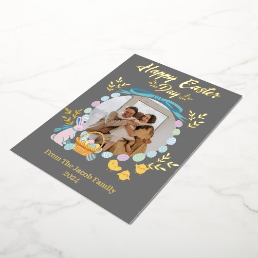 シンプルタイポグラフィエレガントイースター家族1枚の写真 箔シーズンカード (回転した状態)