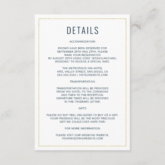 シンプルタイポグラフィエレガントウェディング詳細 エンクロージャーカード (正面)