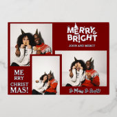 シンプルタイポグラフィエレガントクリスマスカップル3写真 箔シーズンカード (正面)