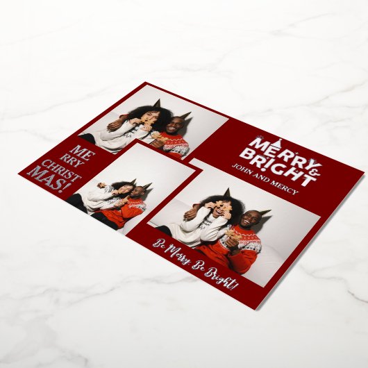 シンプルタイポグラフィエレガントクリスマスカップル3写真 箔シーズンカード (回転した状態)