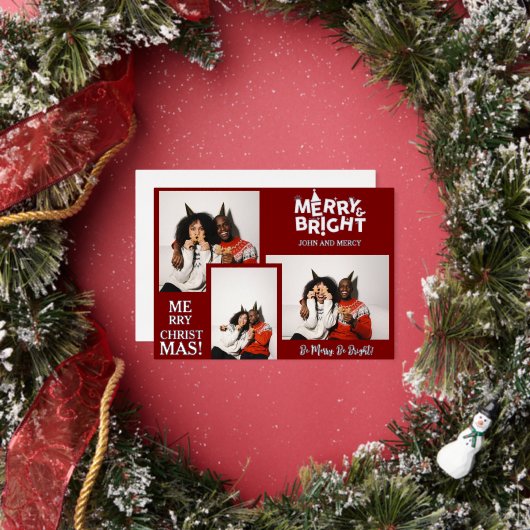 シンプルタイポグラフィエレガントクリスマスカップル3写真 箔シーズンカード (インサイチュ)