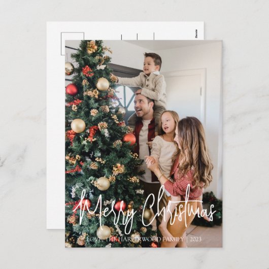 シンプルタイポグラフィエレガントファミリークリスマスフォト シーズンポストカード (正面/裏面)
