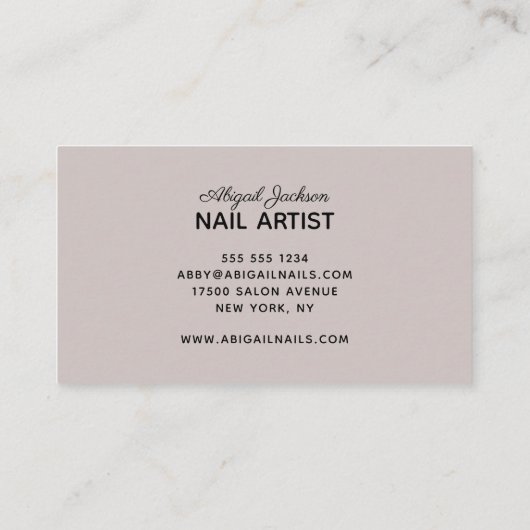 シンプルタイポグラフィエレガント爪、 ネイル(名前Taupe) 名刺 (裏面)