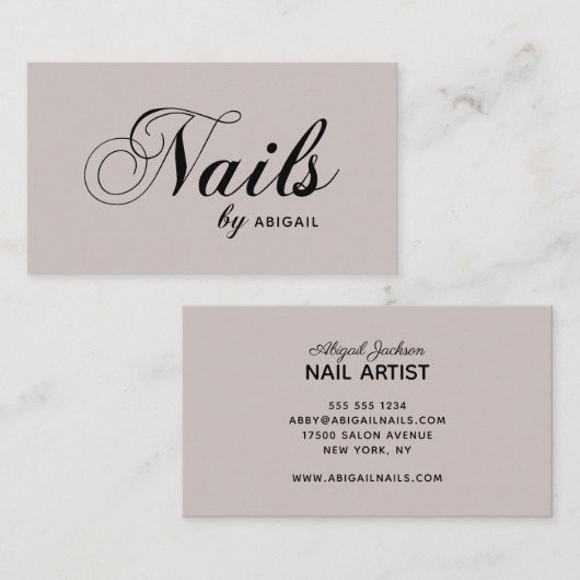 シンプルタイポグラフィエレガント爪、 ネイル(名前Taupe) 名刺 (正面/裏面)