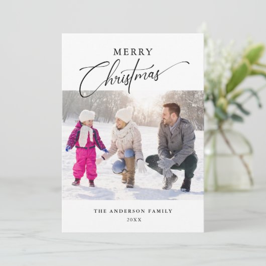 シンプルタイポグラフィエレガント2枚の写真メリークリスマス シーズンカード (スタンド正面)