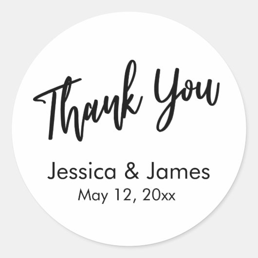 シンプルタイポグラフィカジュアルサンキューブラック&ホワイト ラウンドシール (正面)