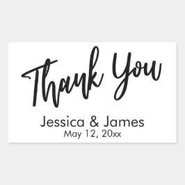 シンプルタイポグラフィカジュアルサンキューブラック&ホワイト 長方形シール