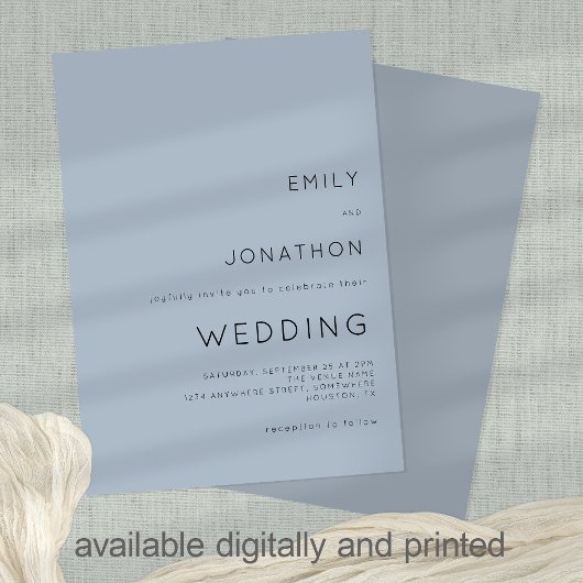 シンプルタイポグラフィカスタムダスティブルー結婚ズ 招待状