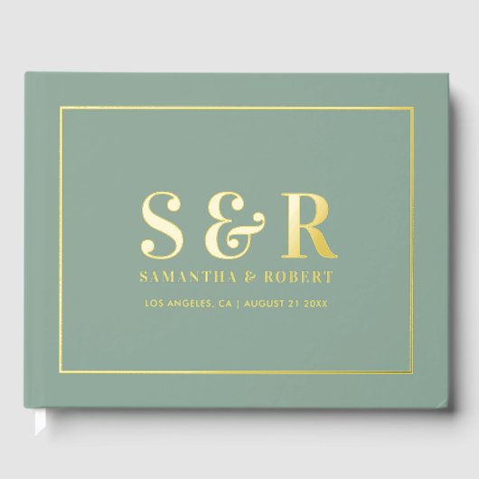 シンプルタイポグラフィカスタムデザインオングリーン ゲストブック (正面)